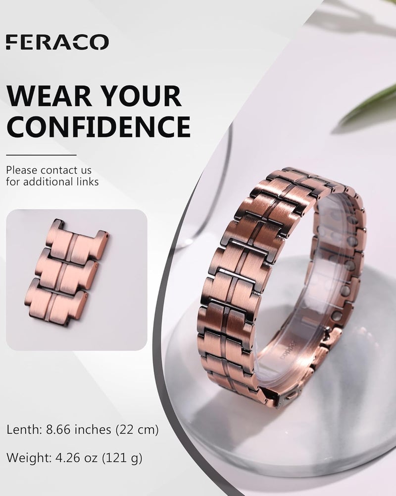 Feraco Copper Bracelet for Men 3X Strength,Magnetic Therapy Bracelet Copper Jewelry with Powerful 3800 Gauss Magnets - Image 4